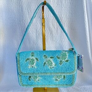 Blue and Green Beaded Sea Turtle Shoulder Bag – Ocean Blue Summer Purse